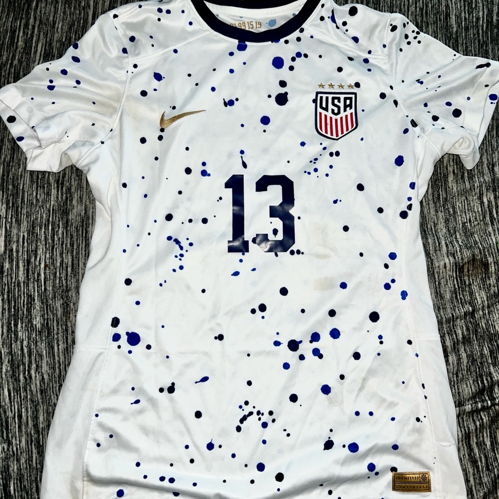 Nike White and Blue Soccer Jersey